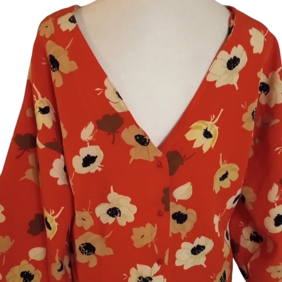 Zara Basic All Over Poppy Floral Print Back Button Balloon Sleeves Blouse Medium - Picture 8 of 10